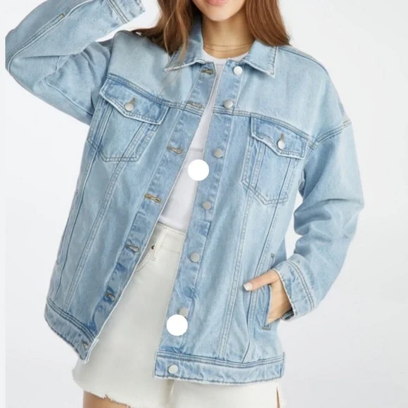 NWT JUSTFAB Oversized Denim Jacket Medium Light Wash Cotton Medium Y2K Boxy - Picture 1 of 12
